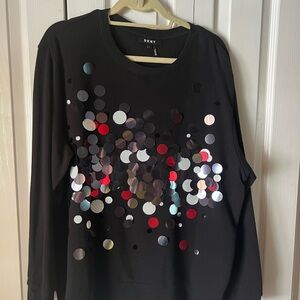 DKNY Black Top with Multicolor Sequins